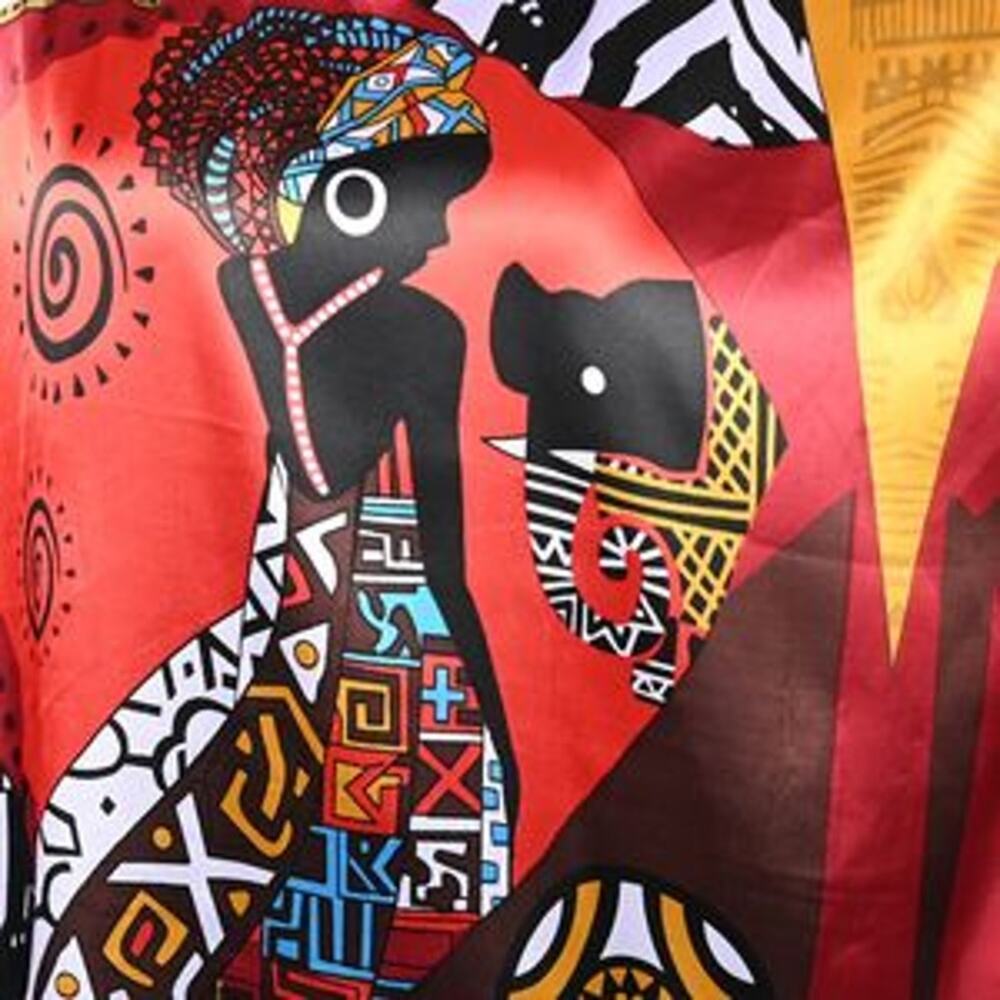 WINLAR Multicolor Aztec Art Print Short Satin Kaftan - One Size Fits up to 3X - Picture 4 of 4